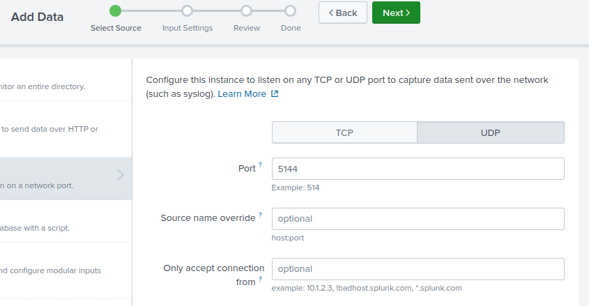 Data input source configuration