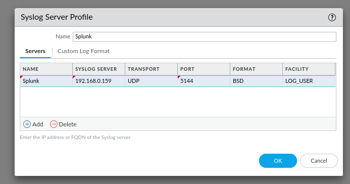 Palo Alto Syslog Server Profile